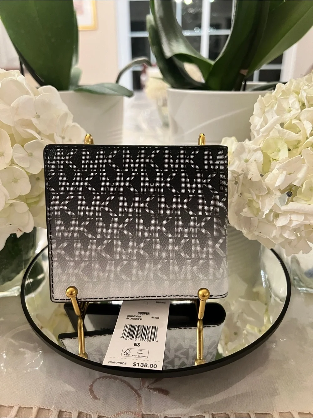 NWT Michael Kors Cooper Black Silver Ombre MK Logo Bifold Wallet $138 Retail